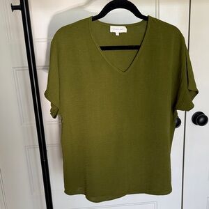 Entro Easy to Wear Olive V-Neck Blouse